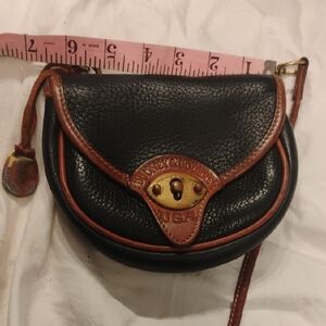 Vintage Dooney & Bourke Black Pebbled Leather Crossbody with Brown Trim
